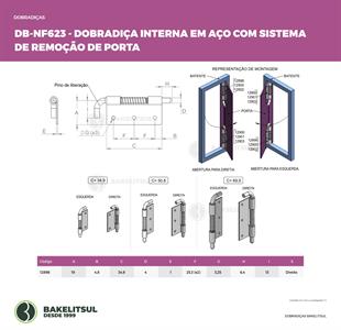 DOBRADIÇA EM AÇO SISTEMA DE REMOÇÃO PORTAS DB-NF623 12898 