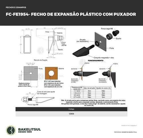 FECHO PLÁSTICO DE EXPANSÃO COM PUXADOR 12908 