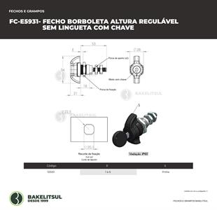 FECHO BORBOLETA ALTURA REGULÁVEL SEM LINGUETA COM CHAVE 12920 