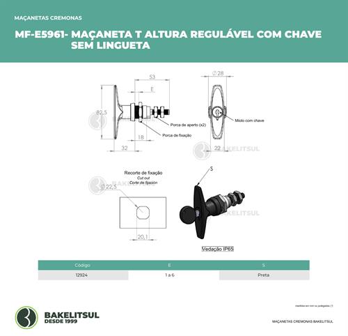 MAÇANETA T ALTURA REGULÁVEL COM CHAVE SEM LINGUETA 12924 