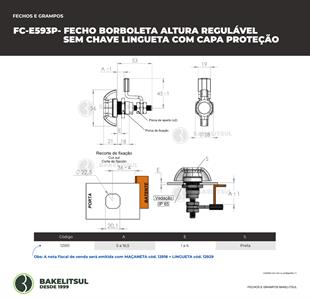 FECHO BORBOLETA ALTURA REGULÁVEL SEM CHAVE E LINGUETA COM CAPA DE PROTEÇÃO 12951 
