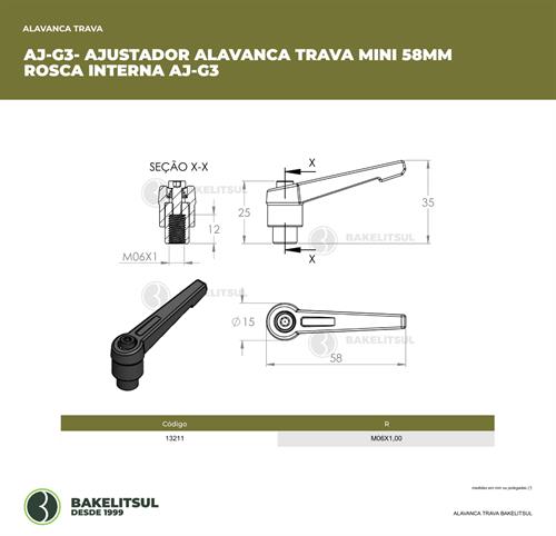 AJUSTADOR ALAVANCA TRAVA MINI 58MM ROSCA INTERNA AJ-G3 13211 