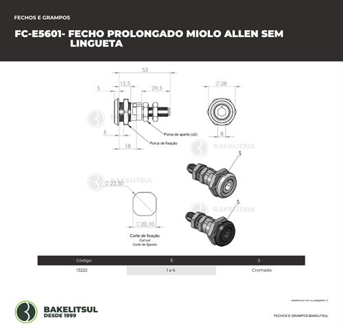  FECHO PROLONGADO MIOLO ALLEN 8MM SEM LINGUETA 13222 