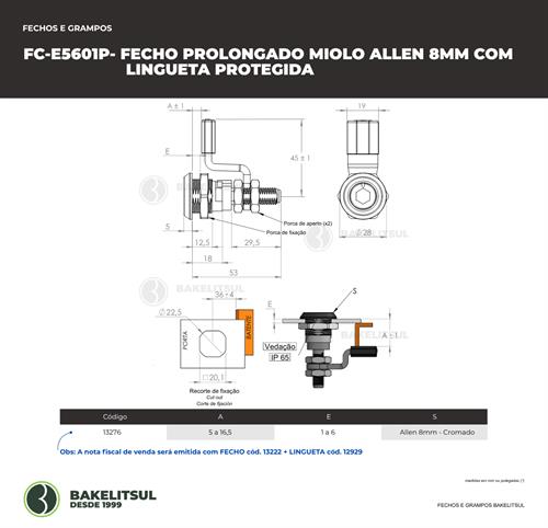 FECHO PROLONGADO MIOLO ALLEN 8MM COM LINGUETA PROTEGIDA 13276 