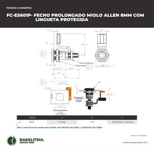 FECHO PROLONGADO MIOLO ALLEN 8MM COM LINGUETA PROTEGIDA 13276 