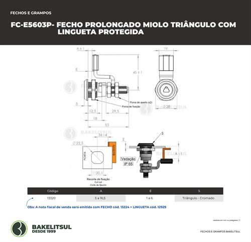 FECHO PROLONGADO MIOLO TRIÂNGULO COM LINGUETA PROTEGIDA 13320 