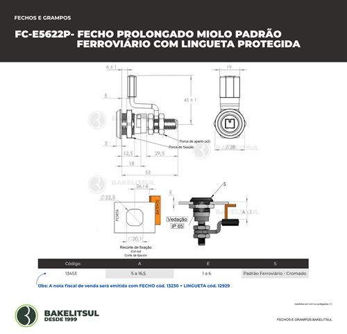 FECHO PROLONGADO MIOLO PADRÃO FERROVIÁRIO COM LINGUETA PROTEGIDA 13453 