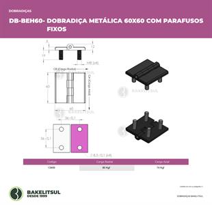 DOBRADIÇA METÁLICA 60X60 PINO INOX PARAFUSOS FIXOS 13499 