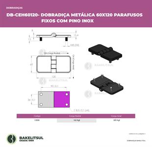 DOBRADIÇA METÁLICA 60X120 PINO INOX PARAFUSOS FIXOS 13506 
