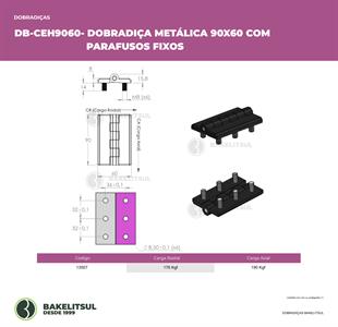DOBRADIÇA METÁLICA 90X60 PINO INOX PARAFUSOS FIXOS 13507 