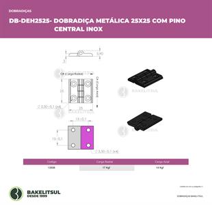 DOBRADIÇA METÁLICA 25X25 COM FUROS ESCAREADOS PINO INOX  13508 