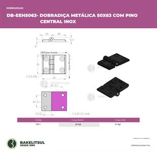 DOBRADIÇA METÁLICA 50X63 COM FUROS ESCAREADOS PINO INOX 13511 