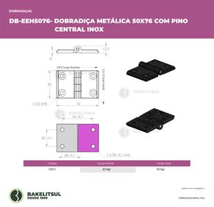 DOBRADIÇA METÁLICA 50X76 COM FUROS ESCAREADOS PINO INOX 13512 
