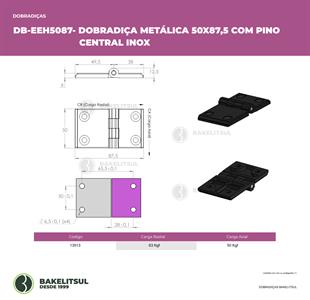DOBRADIÇA METÁLICA 50X87,5 COM FUROS ESCAREADOS PINO INOX 13513 