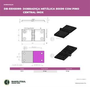 DOBRADIÇA METÁLICA 50X99 COM FUROS ESCAREADOS PINO INOX 13514 