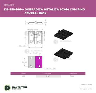 DOBRADIÇA METÁLICA 60X64 COM FUROS ESCAREADOS PINO INOX 13515 