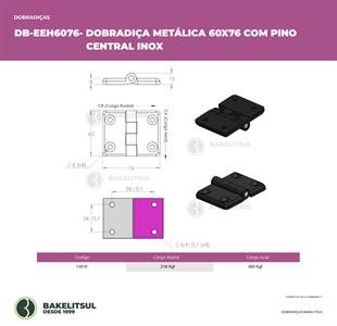 DOBRADIÇA METÁLICA 60X76 COM FUROS ESCAREADOS PINO INOX 13516 