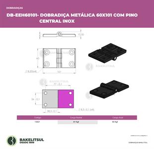DOBRADIÇA METÁLICA 60X101 COM FUROS ESCAREADOS PINO INOX 13521 