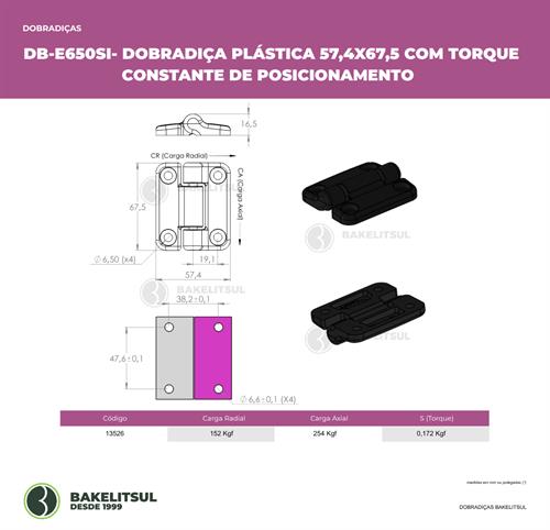 DOBRADIÇA PLÁSTICA COM TORQUE DE POSICIONAMENTO CONSTANTE 13526 E6-50-515S-20 