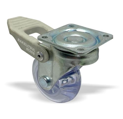 RODÍZIO GEL TRANSPARENTE  GIRATÓRIO COM PLACA TRAVA 01208 