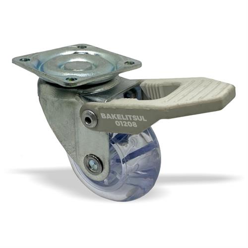 RODÍZIO GEL TRANSPARENTE  GIRATÓRIO COM PLACA TRAVA 01208 